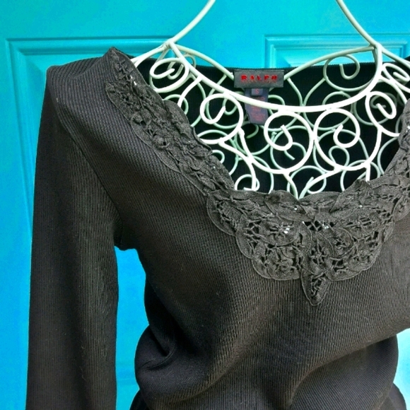 Ralph Lauren Vintage Designer Tee Shirt Lace Embroidered 3/4 Sleeve TShirt RRL - Picture 1 of 14